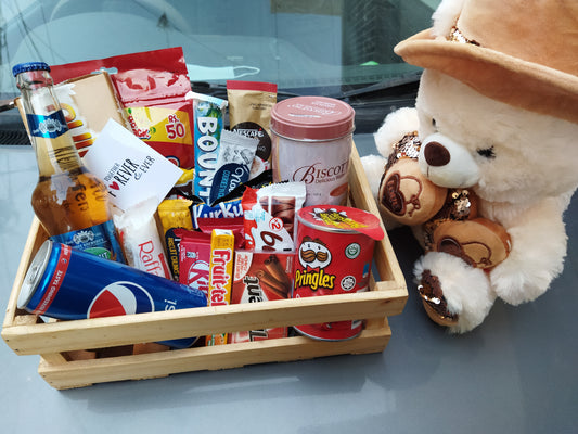 Wooden Snack Crate with Teddy